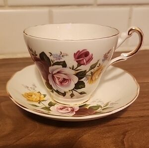 Regency Floral Roses Bone China Teacup & Saucer-England